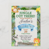水の色ジャングル動物かわいい誕生日インビ 招待状 (正面/裏面)