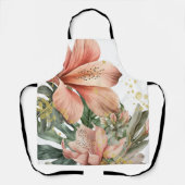 水の色ジャングル花模様ピーチ金ゴールドスプラッシュ エプロン (正面)