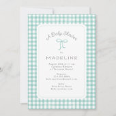 水の色ジンガムミントグリーンベビーシャワー 招待状 (正面)