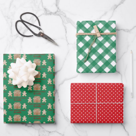水の色ジンジャーブレッドの甘いクリスマスの願い ラッピングペーパーシート (正面)