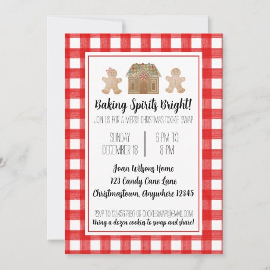 水の色ジンジャーブレッドクッキースワップ招待状 サンキューカード (正面)