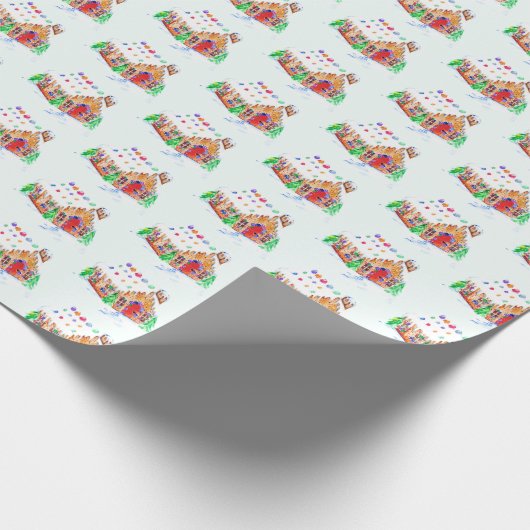 水の色ジンジャーブレッドハウスキュートメリークリスマス ラッピングペーパー (角)