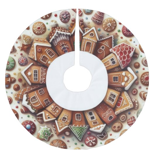 水の色ジンジャーブレッドハウスクッキークリスマス ブラッシュドポリエステルツリースカート (正面)