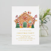 水の色ジンジャーブレッドハウスクリスマスパーティー 箔招待状 (立ち正面)