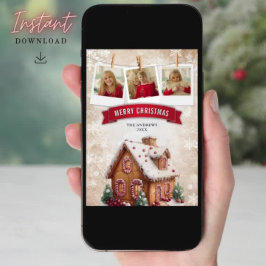 水の色ジンジャーブレッドハウスフォトクリスマス シーズンカード