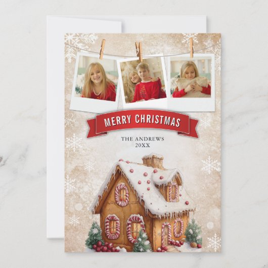 水の色ジンジャーブレッドハウスフォトクリスマス シーズンカード (正面)