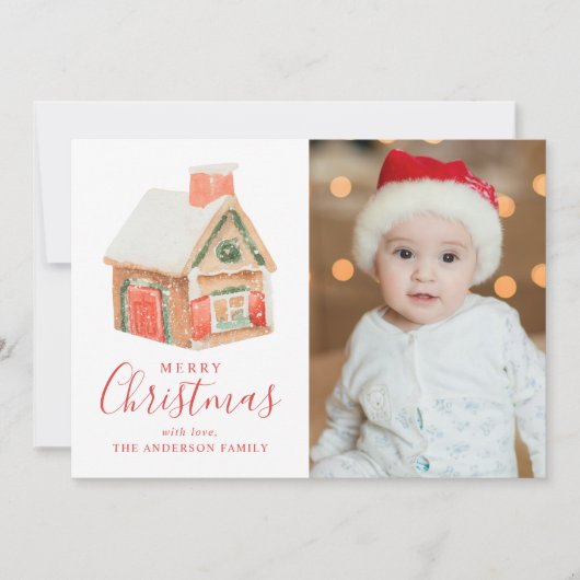 水の色ジンジャーブレッドハウスメリークリスマスフォト シーズンカード (正面)