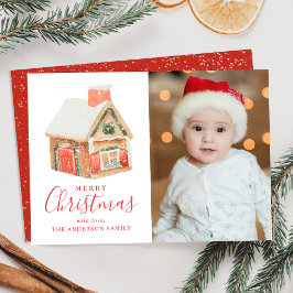 水の色ジンジャーブレッドハウスメリークリスマスフォト シーズンカード