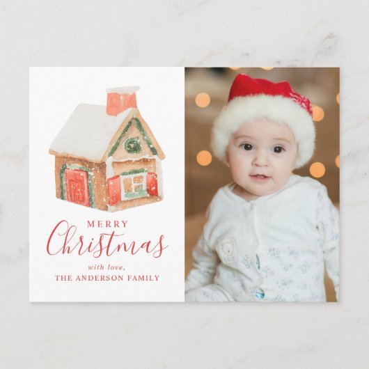 水の色ジンジャーブレッドハウスメリークリスマスフォト シーズンポストカード (正面)