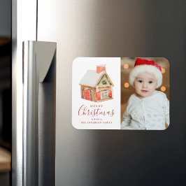 水の色ジンジャーブレッドハウスメリークリスマスフォト マグネット