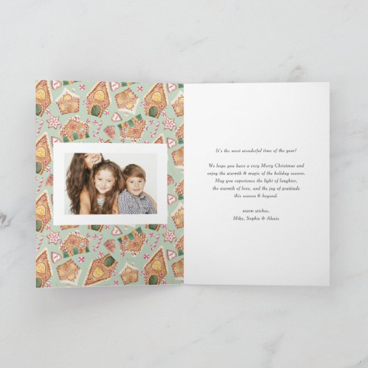 水の色ジンジャーブレッドハウス写真クリスマス シーズンカード (内部)