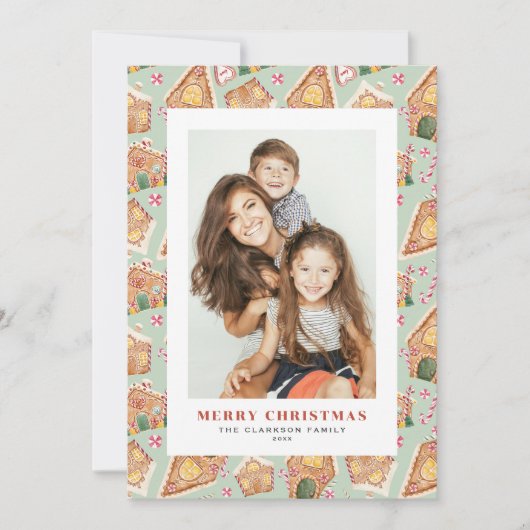 水の色ジンジャーブレッドハウス写真クリスマス シーズンカード (正面)