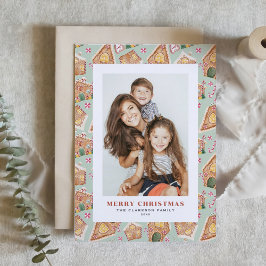 水の色ジンジャーブレッドハウス写真クリスマス シーズンカード