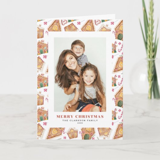 水の色ジンジャーブレッドハウス写真クリスマス シーズンカード (正面)