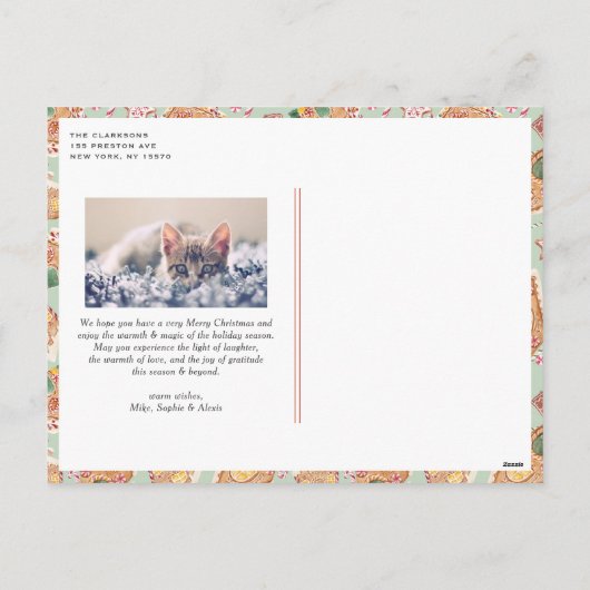 水の色ジンジャーブレッドハウス写真クリスマス シーズンポストカード (裏面)