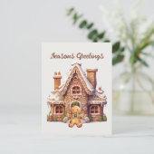 水の色ジンジャーブレッド追加文字ホリデイ シーズンポストカード (スタンド正面)