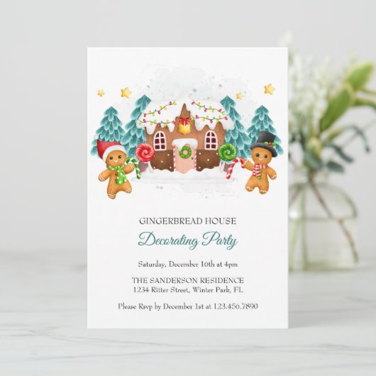 水の色ジンジャーブレッ飾ドのクリスマスパーティー 招待状 (スタンド正面)