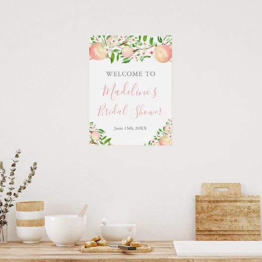 水の色スイートピーチブライダルベビーシャワーウェルカム ポスター (キッチン)
