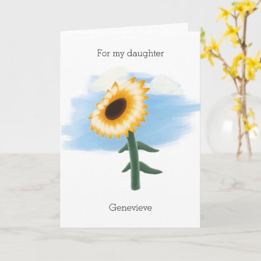 水の色スカイイエローサンフラワードーター誕生日 カード (黄色い花)