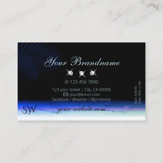 水の色スカイクラウドダイアモンドきらめくモノグラム 名刺 (裏面)