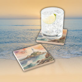 水の色スケッチバイロンベイライトハウスモノグラム | ストーンコースター