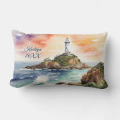 水の色スケッチバイロンベイライトハウスモノグラム | ランバークッション (正面)