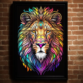 水の色ステンドグラススタイルライオン2:3ポスター ポスター