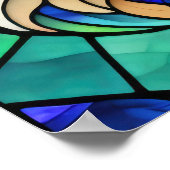 水の色ステンドグラススタイルライオン5:4 ポスター (角)