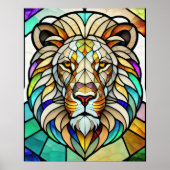 水の色ステンドグラススタイルライオン5:4 ポスター (正面)