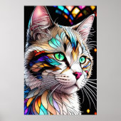 水の色ステンドグラススタイル猫2:3ポスター ポスター (正面)