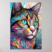 水の色ステンドグラススタイル猫2:3ポスター ポスター (正面)