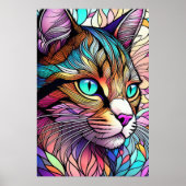 水の色ステンドグラススタイル猫2:3ポスター ポスター (正面)