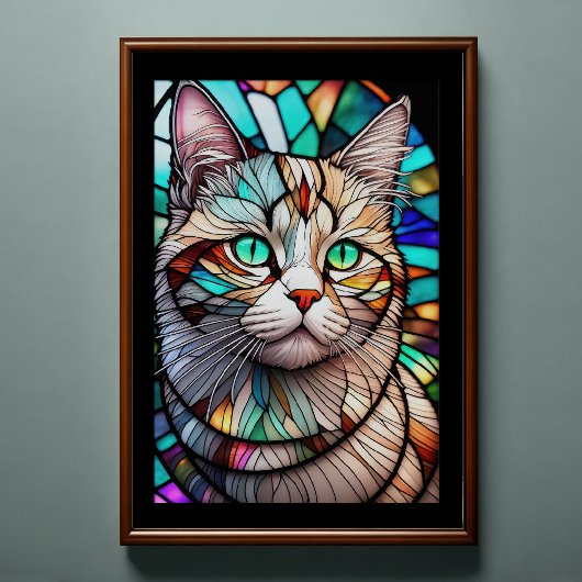 水の色ステンドグラススタイル猫2:3 ポスター