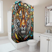 水の色ステンドグラススタイル虎 シャワーカーテン (インサイチュ)