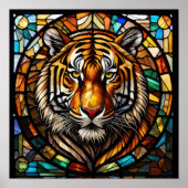 水の色ステンドグラススタイル虎 ポスター (正面)
