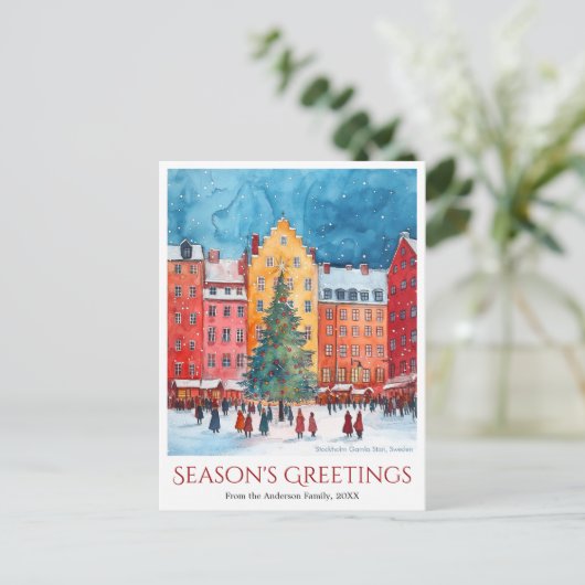 水の色ストックホルムガムラスタンクリスマストラベル シーズンポストカード (スタンド正面)