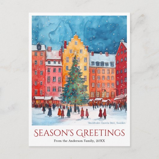 水の色ストックホルムガムラスタンクリスマストラベル シーズンポストカード (正面)