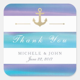 水の色ストライプのが航海のThank You Stickers スクエアシール