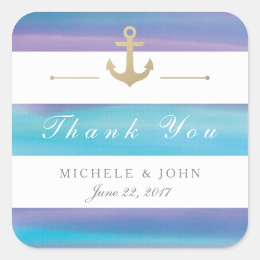水の色ストライプのが航海のThank You Stickers スクエアシール (正面)