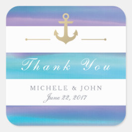 水の色ストライプのが航海のThank You Stickers スクエアシール