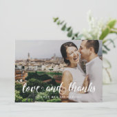 水の色ストライプの結婚写真を感謝 サンキューカード (スタンド正面)