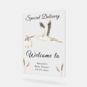 水の色ストーク赤ちゃんシャワーへようこそ アクリルサイン (傾斜)