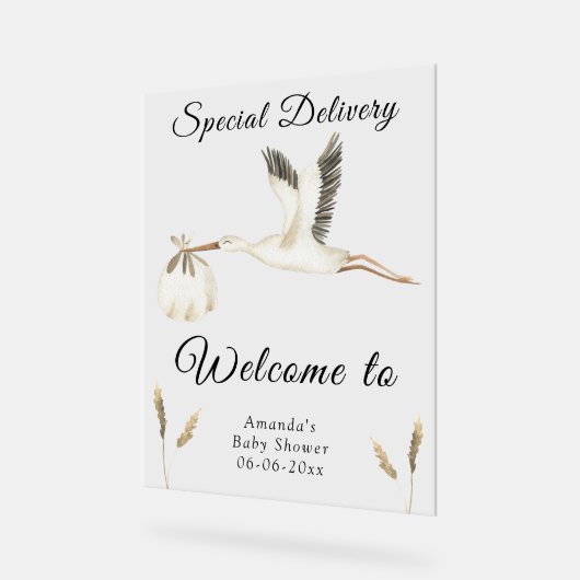 水の色ストーク赤ちゃんシャワーへようこそ アクリルサイン (傾斜)