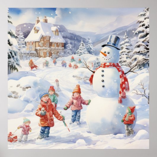 水の色スノーマンウィンタークリスマスビレッジ ポスター (正面)