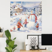 水の色スノーマンウィンタークリスマスビレッジ ポスター (ホームオフィス)