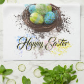 水の色スプラッシュイースターエッグネスト&蝶 キッチンタオル (折り畳み)