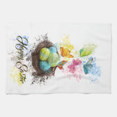 水の色スプラッシュイースターエッグネスト&蝶 キッチンタオル (横)