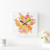 水の色スプラッシュドッグポープリント スクエア壁時計 (ホーム)