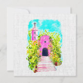 水の色スペインのチャペルのメキシコの結婚式の招待 (裏面)