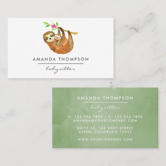 水の色スロースをテーマにしたベビーシッター 名刺 (正面/裏面)